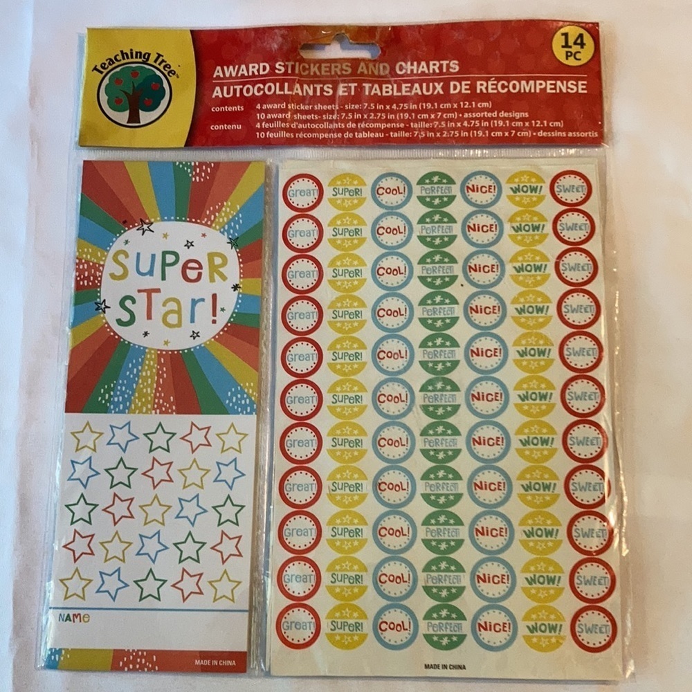Teaching tree award stickers and charts super star cool nice super great ..